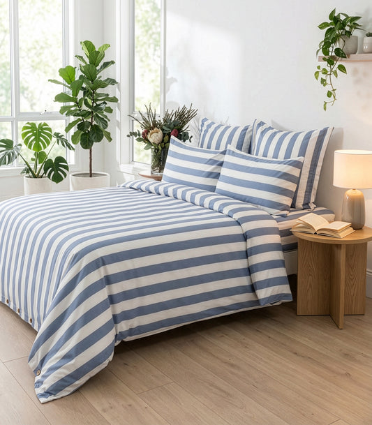 Sateen Luxe Quilt Cover Set - Luxe - Limited Edition - Blue Stripe