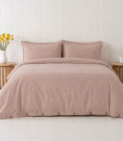 Organic Cotton Sateen Quilt Cover Set - Vintage Wash - Dusty Rose