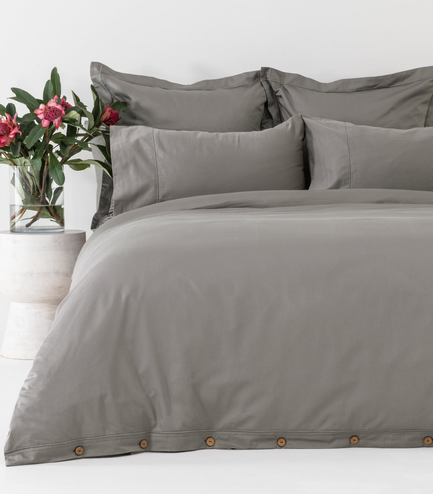 Sateen Luxe Quilt Cover Set - Dark Grey
