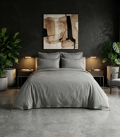 Sateen Luxe Quilt Cover Set - Dark Grey