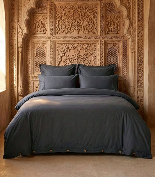 Organic Cotton Sateen Quilt Cover Set - Luxe - Graphite