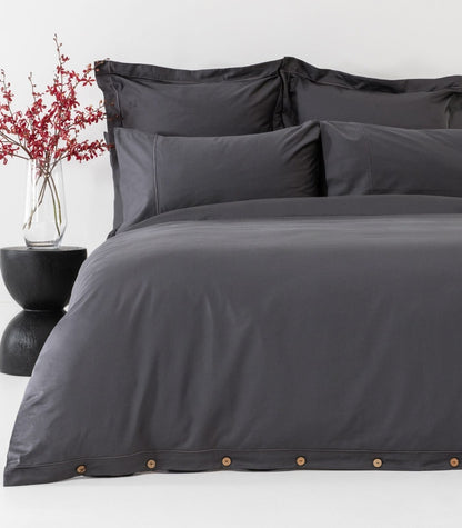 Organic Cotton Sateen Quilt Cover Set - Luxe - Graphite