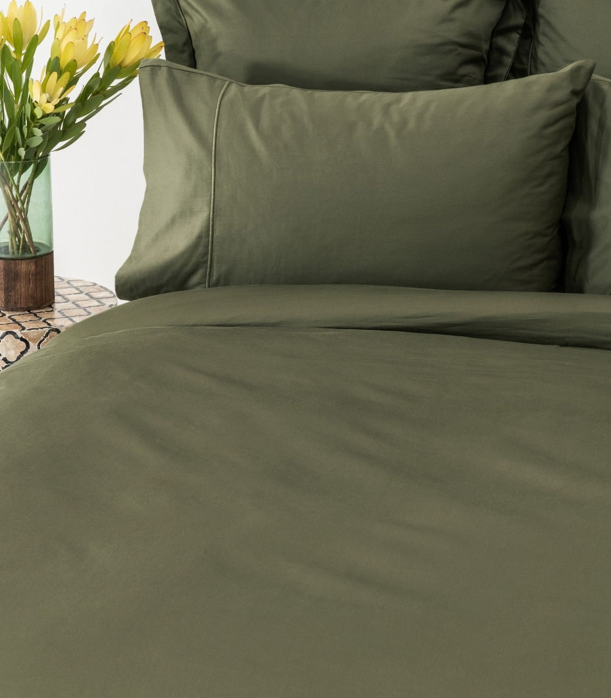 Organic Cotton Sateen Quilt Cover Set - Luxe - Moss