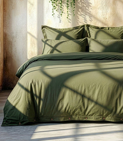 Organic Cotton Sateen Quilt Cover Set - Luxe - Moss