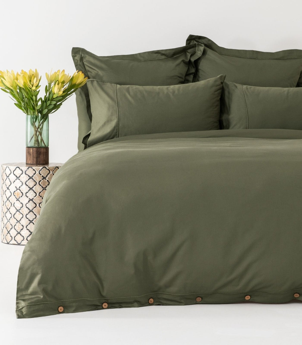 Organic Cotton Sateen Quilt Cover Set - Luxe - Moss