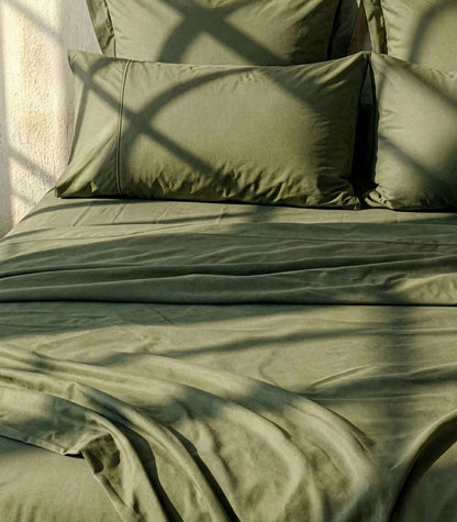 Organic Cotton Sateen Sheet Set - Luxe - Moss
