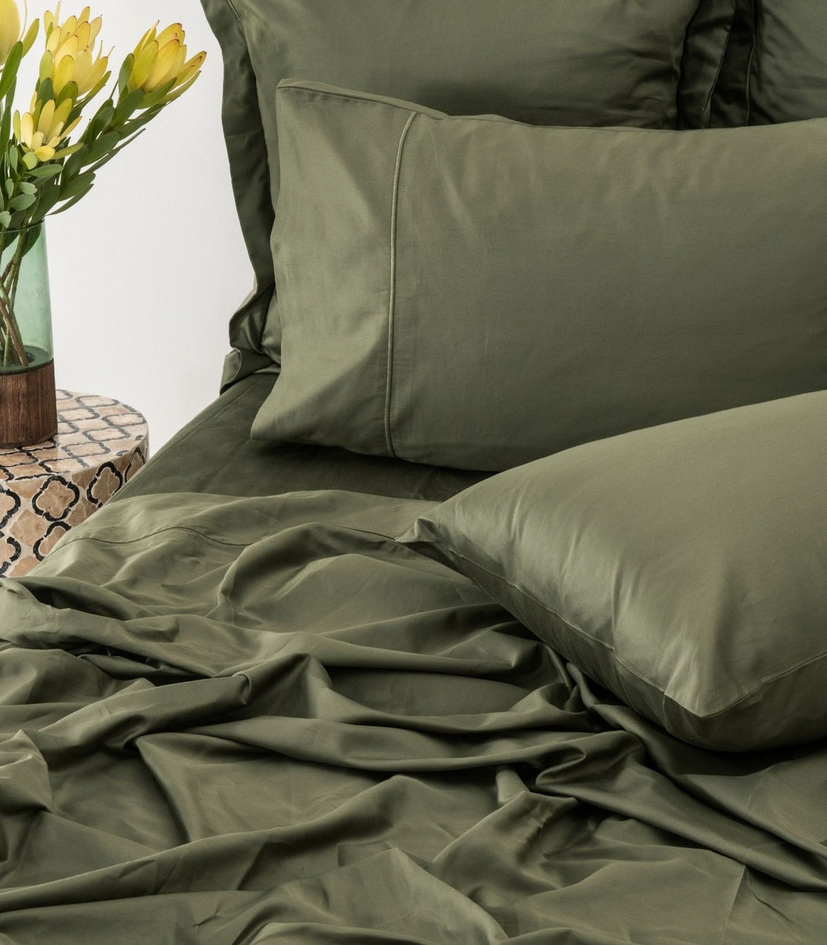 Organic Cotton Sateen Sheet Set - Luxe - Moss