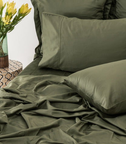 Organic Cotton Sateen Sheet Set - Luxe - Moss