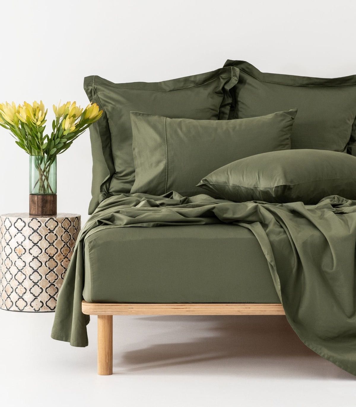 Organic Cotton Fitted - Sateen Sheet Luxe - Moss