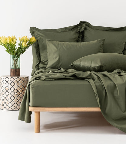 Organic Cotton Fitted - Sateen Sheet Luxe - Moss