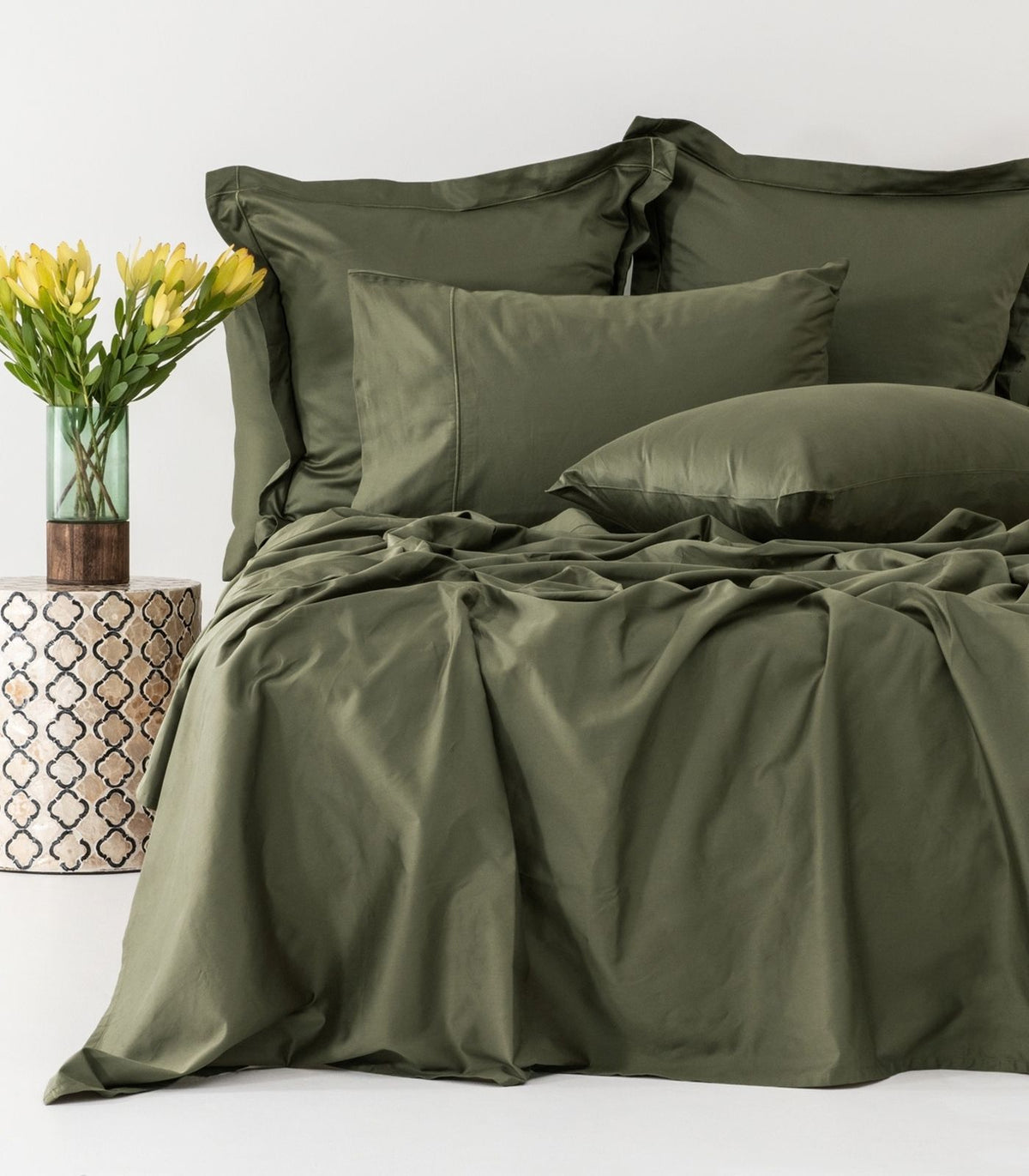 Organic Cotton Sateen Sheet Set - Luxe - Moss