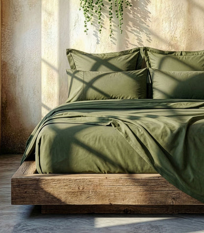 Organic Cotton Sateen Sheet Set - Luxe - Moss