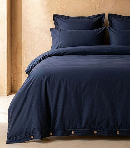 Organic Cotton Sateen Quilt Cover Set - Luxe - Navy