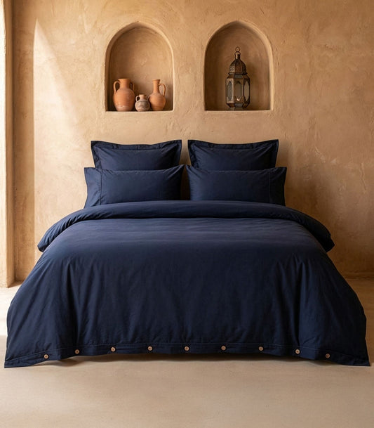 Organic Cotton Sateen Quilt Cover Set - Luxe - Navy