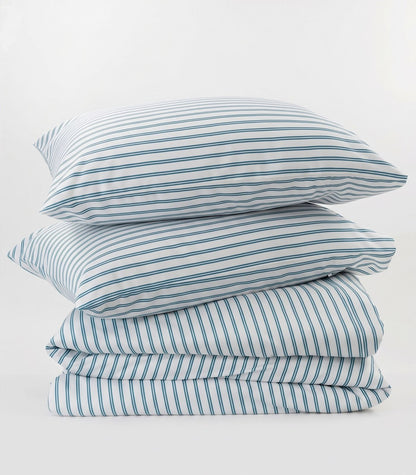Organic Cotton Sateen Quilt Cover Set - Luxe - Limited Edition - Double Stripe Blue