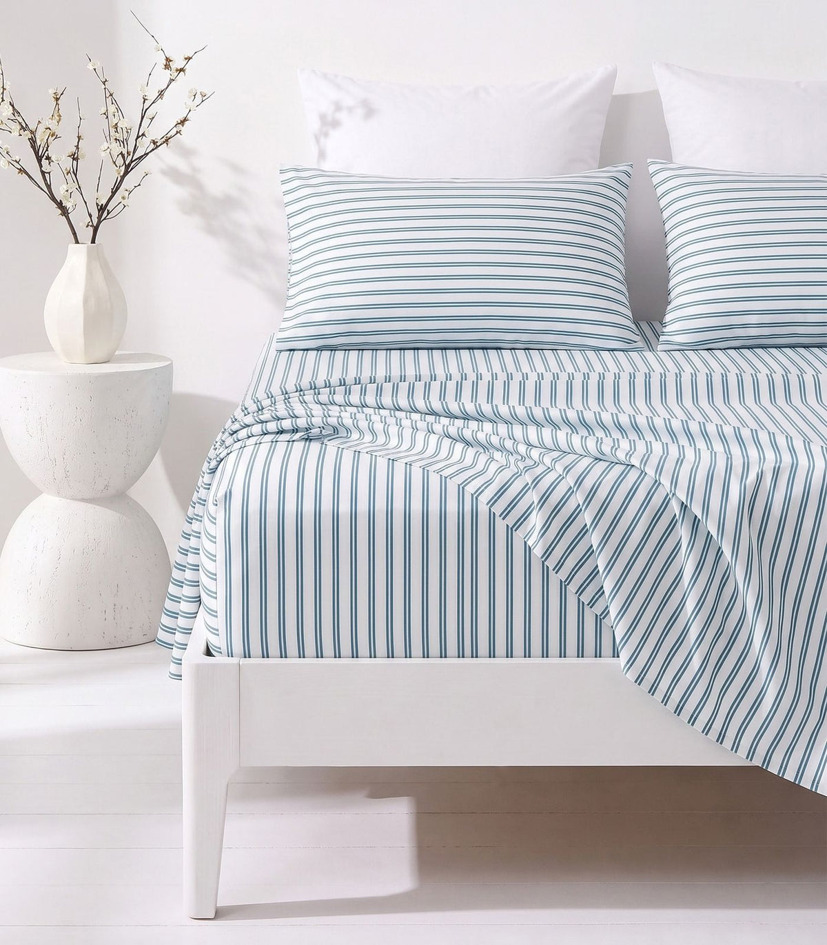 Organic Cotton Sateen Sheet Set - Luxe - Limited Edition - Double Stripe Blue