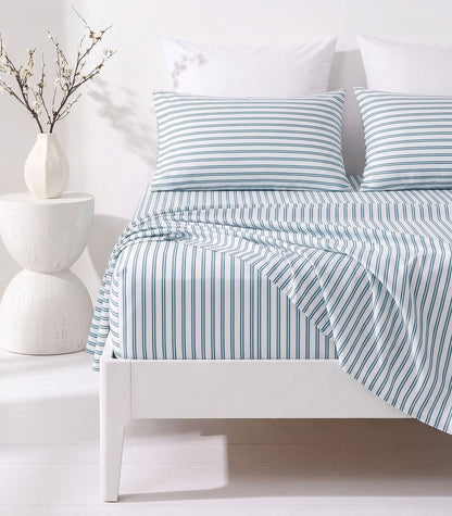 Organic Cotton Sateen Sheet Set - Luxe - Limited Edition - Double Stripe Blue