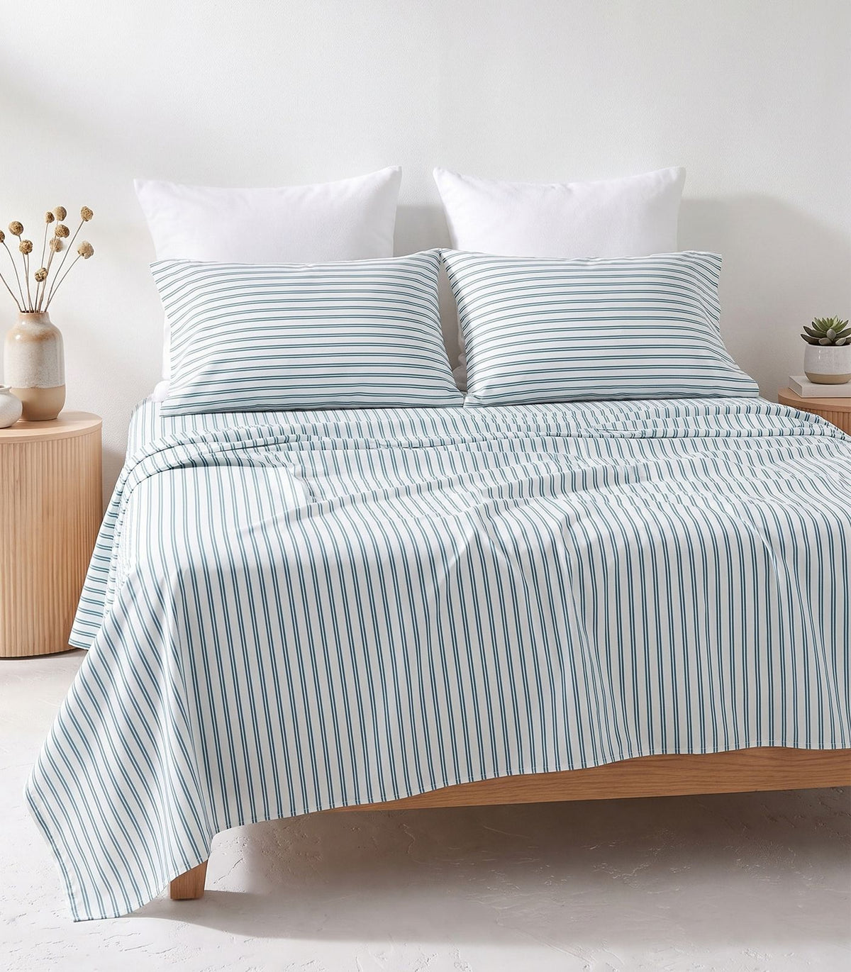 Organic Cotton Sateen Sheet Set - Luxe - Limited Edition - Double Stripe Blue