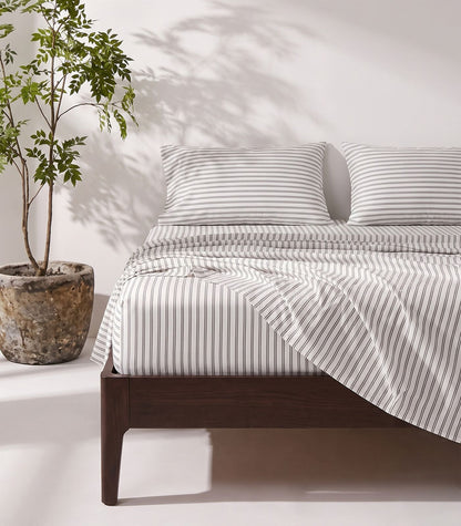 Organic Cotton Sateen Sheet Set - Luxe - Limited Edition - Double Stripe Driftwood