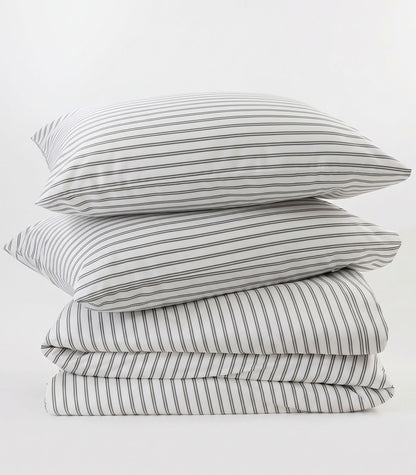 Organic Cotton Sateen Quilt Cover Set - Luxe - Limited Edition - Double Stripe Driftwood