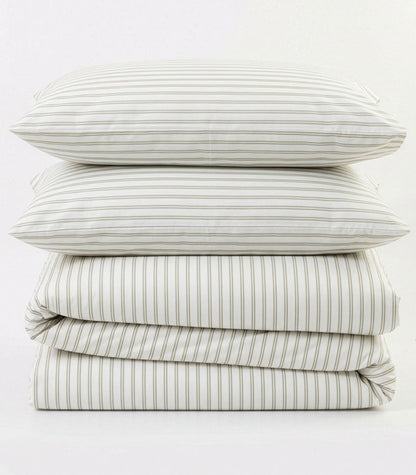 Organic Cotton Sateen Quilt Cover Set - Luxe - Limited Edition - Tandem Stripe Fresh Moss