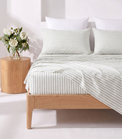 Organic Cotton Sateen Sheet Set - Luxe - Limited Edition - Tandem Stripe Fresh Moss