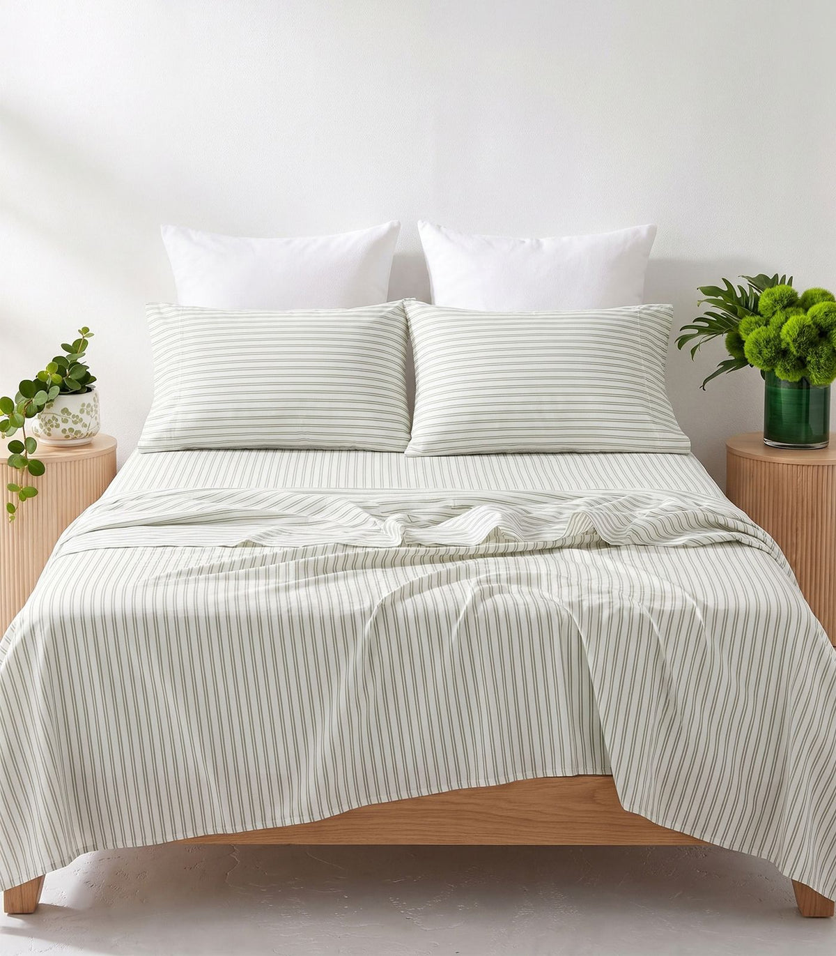 Organic Cotton Sateen Sheet Set - Luxe - Limited Edition - Tandem Stripe Fresh Moss