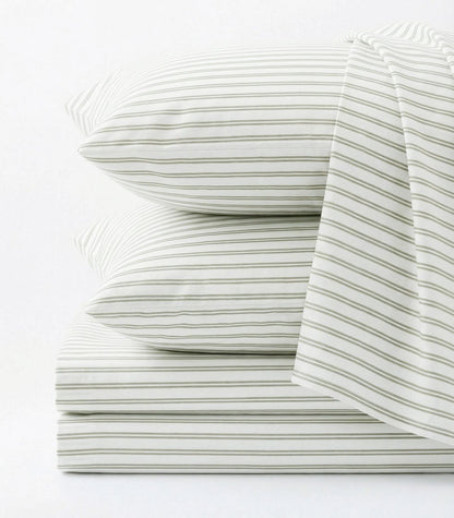 Organic Cotton Sateen Sheet Set - Luxe - Limited Edition - Tandem Stripe Fresh Moss
