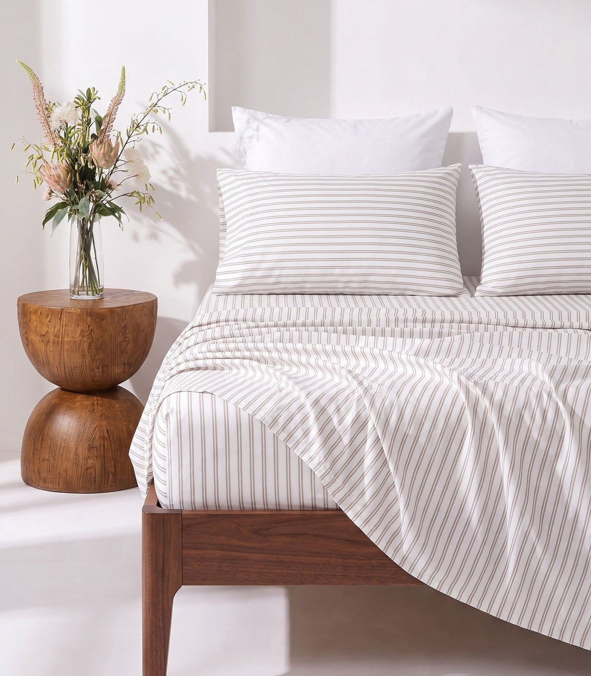 Organic Cotton Fitted - Sateen Sheet Luxe - Limited Edition - Tandem Stripe Pebble