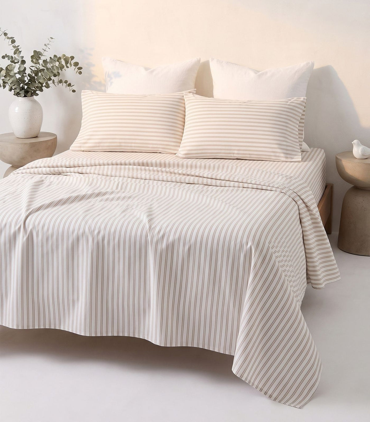 Organic Cotton Sateen Sheet Set - Luxe - Limited Edition - Tandem Stripe Pebble