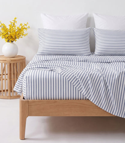 Organic Cotton Sateen Sheet Set - Luxe - Limited Edition - Tandem Stripe Storm