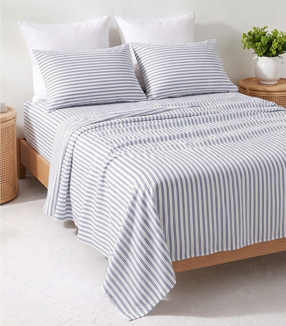 Organic Cotton Sateen Sheet Set - Luxe - Limited Edition - Tandem Stripe Storm