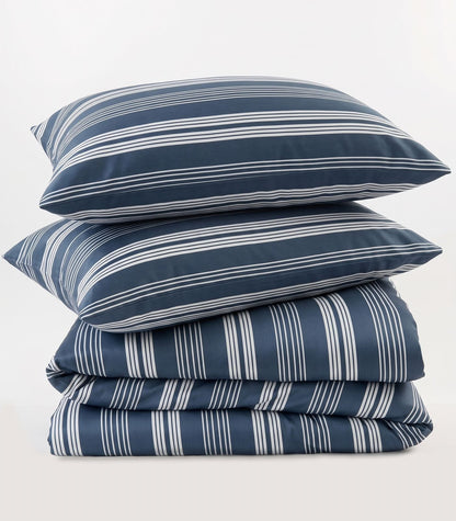 Organic Cotton Sateen Quilt Cover Set - Luxe - Limited Edition - Blue Triple Stripe