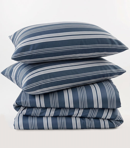 Organic Cotton Sateen Quilt Cover Set - Luxe - Limited Edition - Blue Triple Stripe