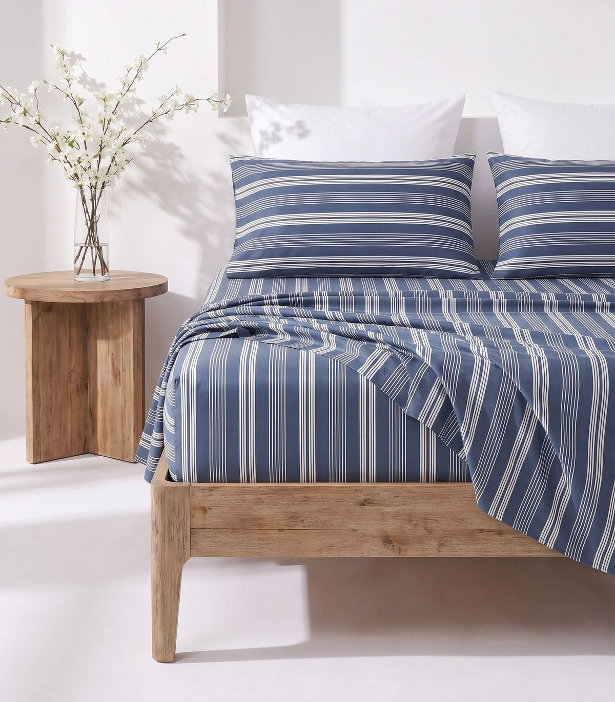 Organic Cotton Sateen Sheet Set - Luxe - Limited Edition - Blue Triple Stripe