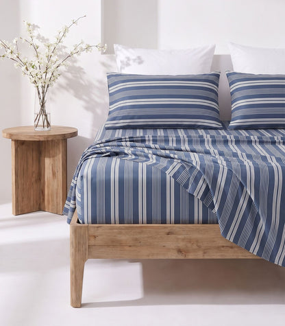 Organic Cotton Sateen Sheet Set - Luxe - Limited Edition - Blue Triple Stripe