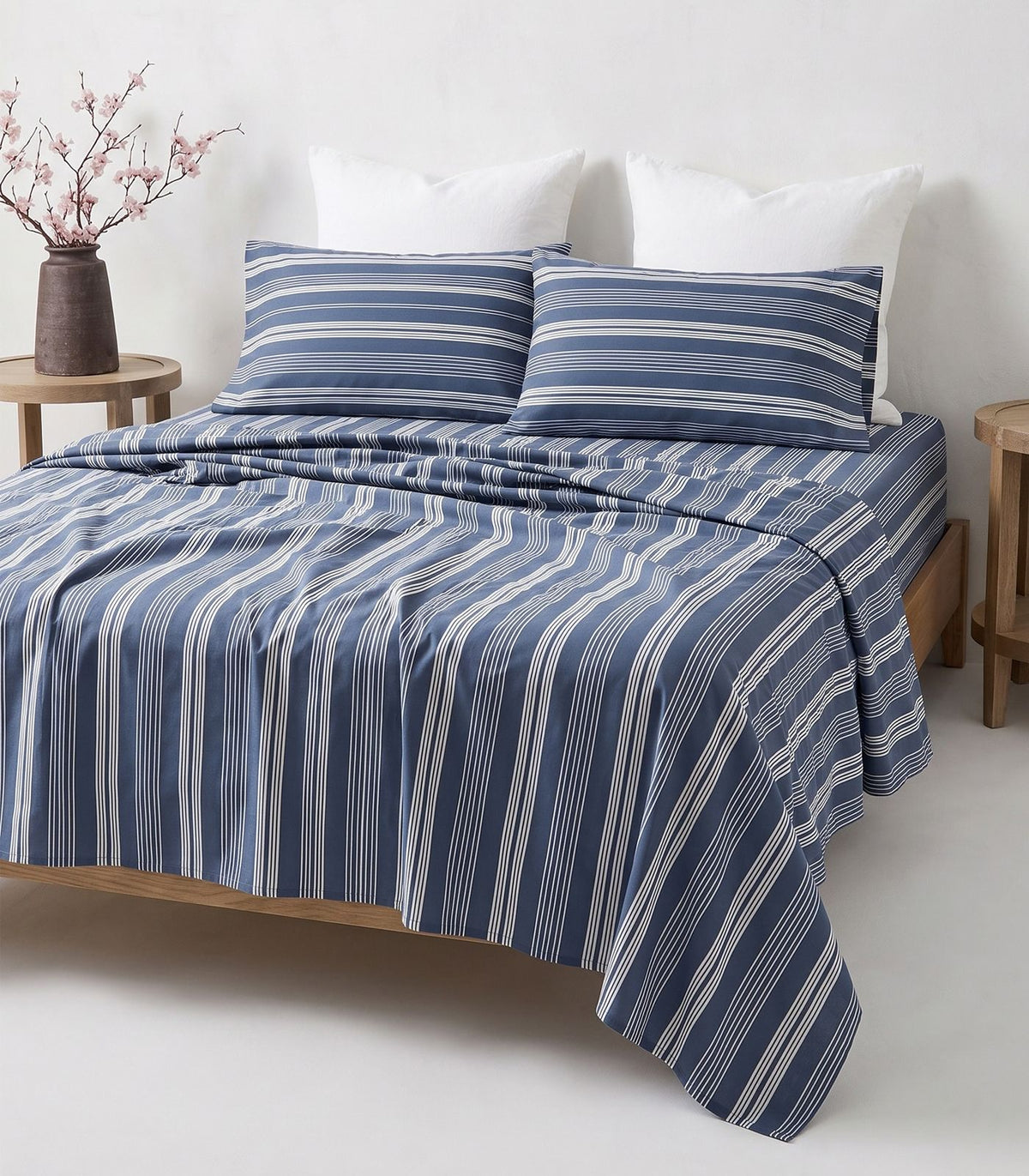 Organic Cotton Sateen Sheet Set - Luxe - Limited Edition - Blue Triple Stripe