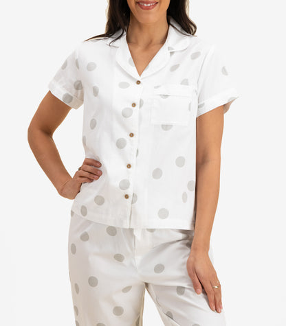 Bhumi Organic Cotton - Sateen Short Sleeve PJ Set - Grey Dots
