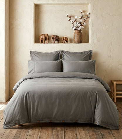 Sateen Luxe Quilt Cover Set - Dark Grey