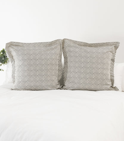 European - Sateen Pillow Cases (Pair) - Luxe - Limited Edition - Ikat Check Slate