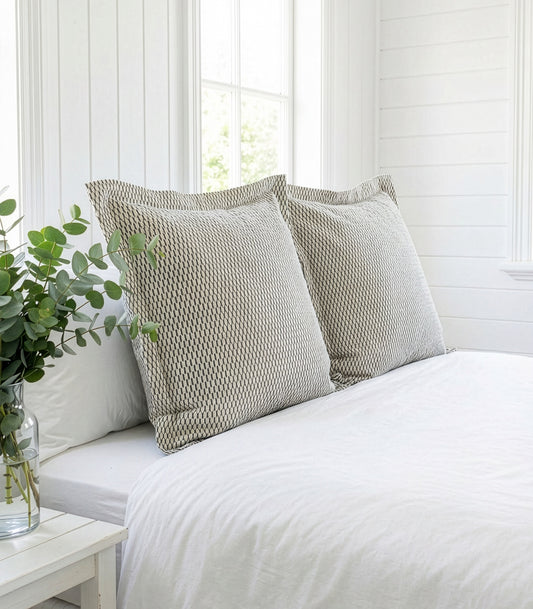European - Sateen Pillow Cases (Pair) - Luxe - Limited Edition - Ikat Check Slate