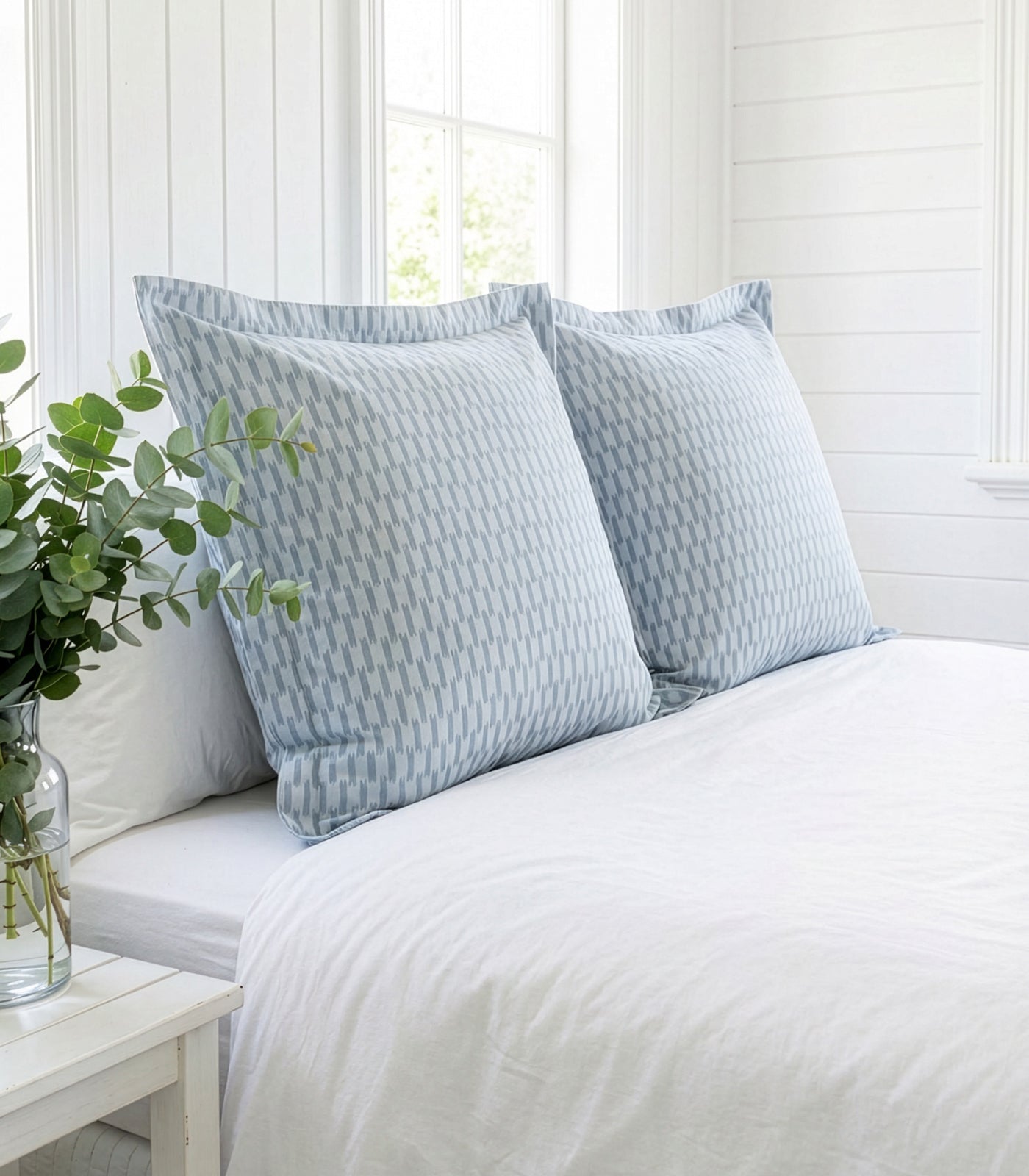 European - Sateen Pillow Cases (Pair) - Luxe - Limited Edition - Ikat Check Blue