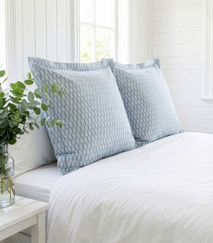 European - Sateen Pillow Cases (Pair) - Luxe - Limited Edition - Ikat Check Blue