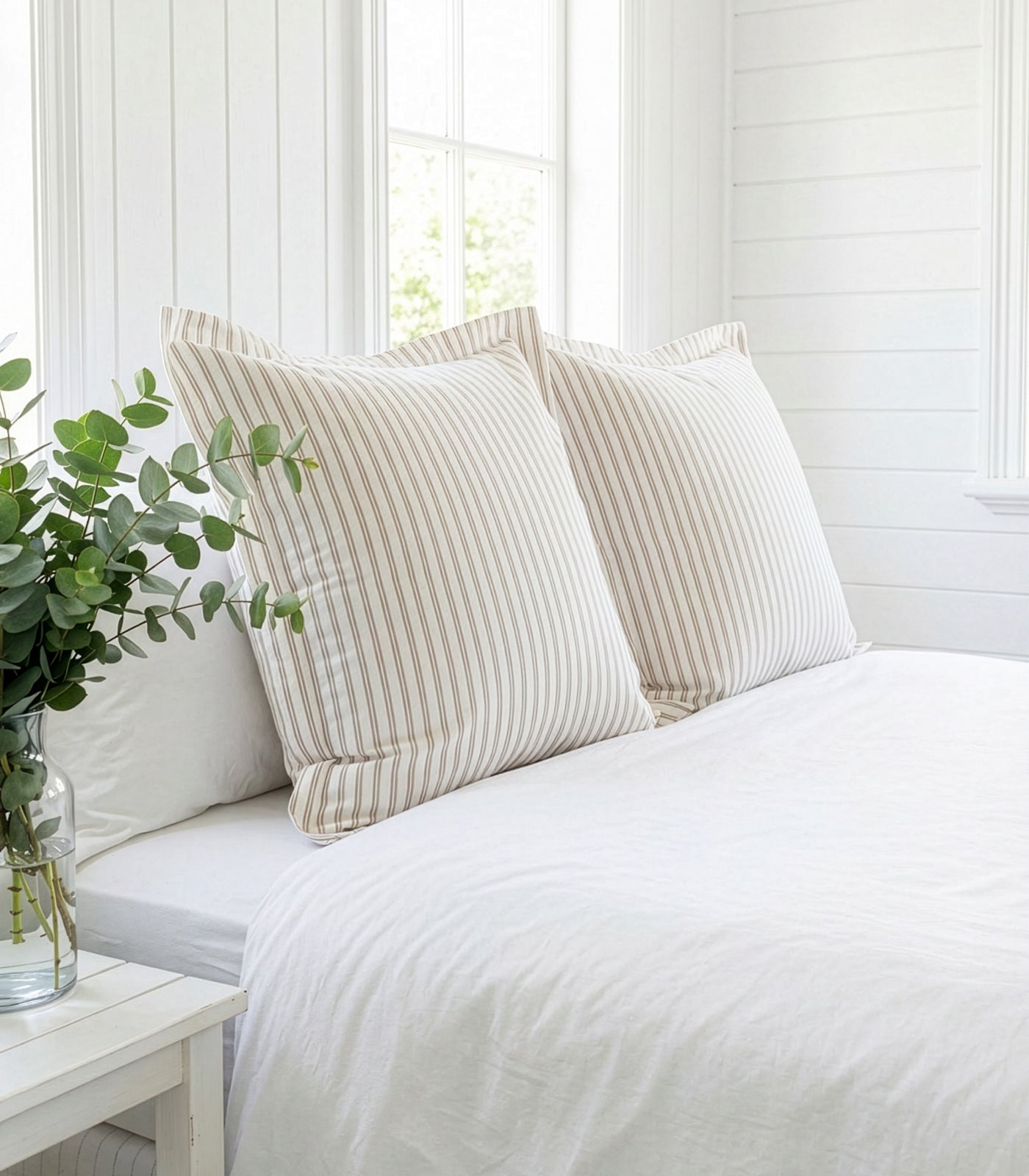 European - Sateen Pillow Cases (Pair) - Luxe - Limited Edition - Tandem Stripes Pebble