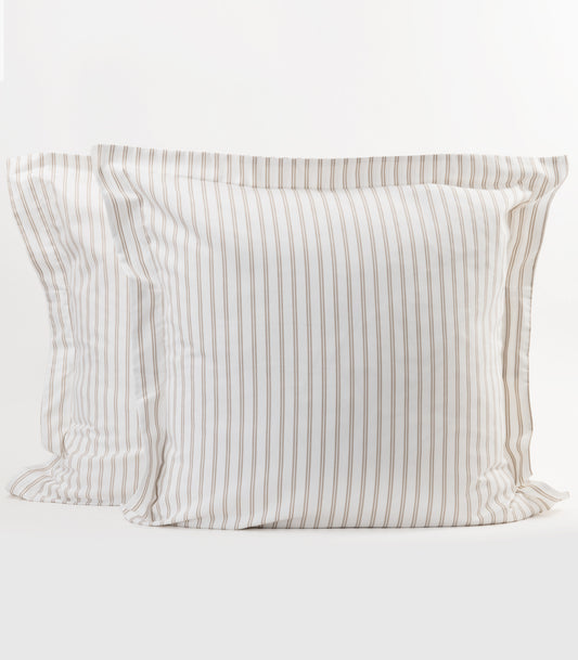 European - Sateen Pillow Cases (Pair) - Luxe - Limited Edition - Tandem Stripes Pebble