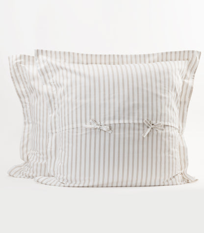 European - Sateen Pillow Cases (Pair) - Luxe - Limited Edition - Tandem Stripes Pebble