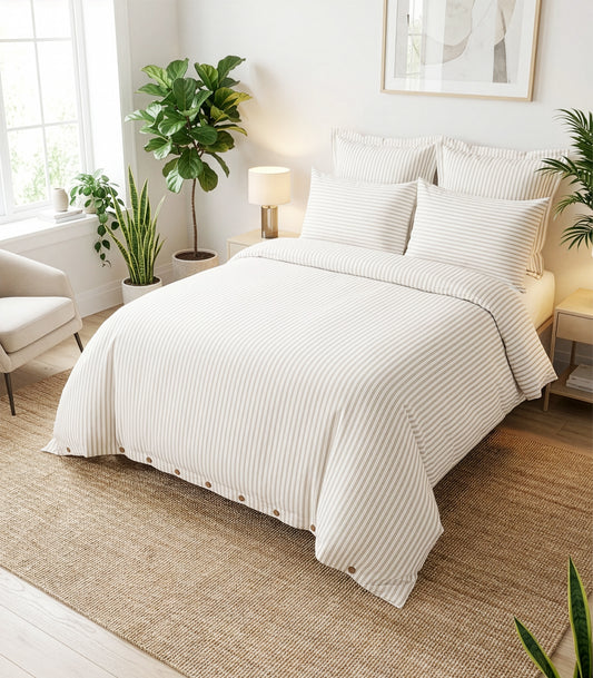 Sateen Luxe Quilt Cover Set - Luxe - Limited Edition - Tandem Stripe Pebble