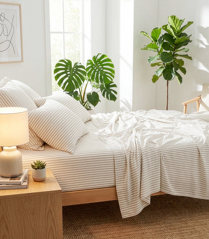 Sateen Sheet Set - Luxe - Limited Edition - Tandem Stripe Pebble