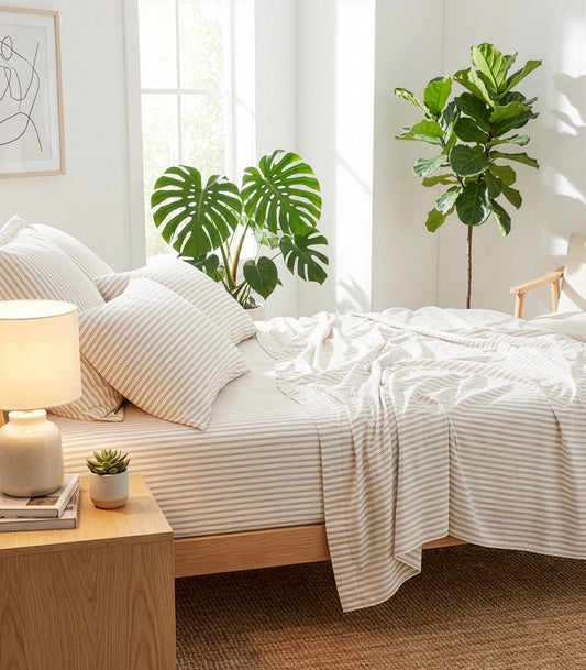 Sateen Sheet Set - Luxe - Limited Edition - Tandem Stripe Pebble