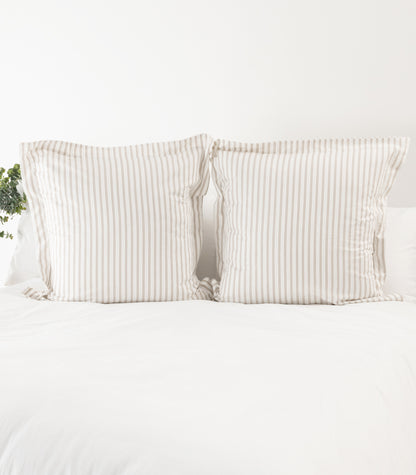 European - Sateen Pillow Cases (Pair) - Luxe - Limited Edition - Tandem Stripes Pebble